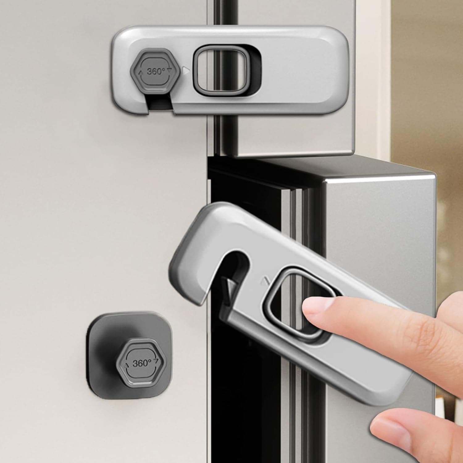 ALMEKAQUZ 5 Pack Child Proof Refrigerator Lock, Baby Proofing Cabinet Locks, Oven Lock Child Safety, Fridge Lock, for Fridge, Drawers, Dishwasher, Oven, Cupboard, Closet, Adhesive, No Tools Need(Grey)