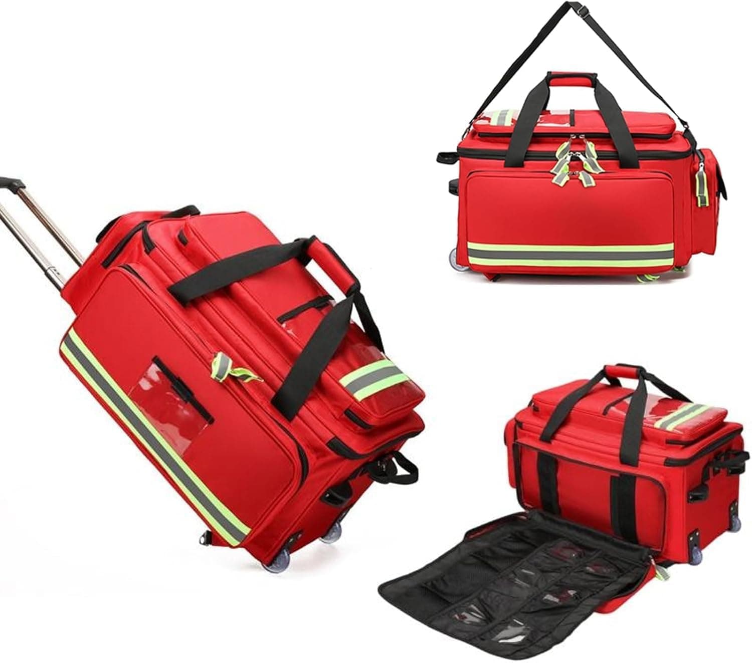 Large Rolling First Aid Kit Bag with Wheels, Portable Storage with Compartments for Emergency Medical Supplies(Red)