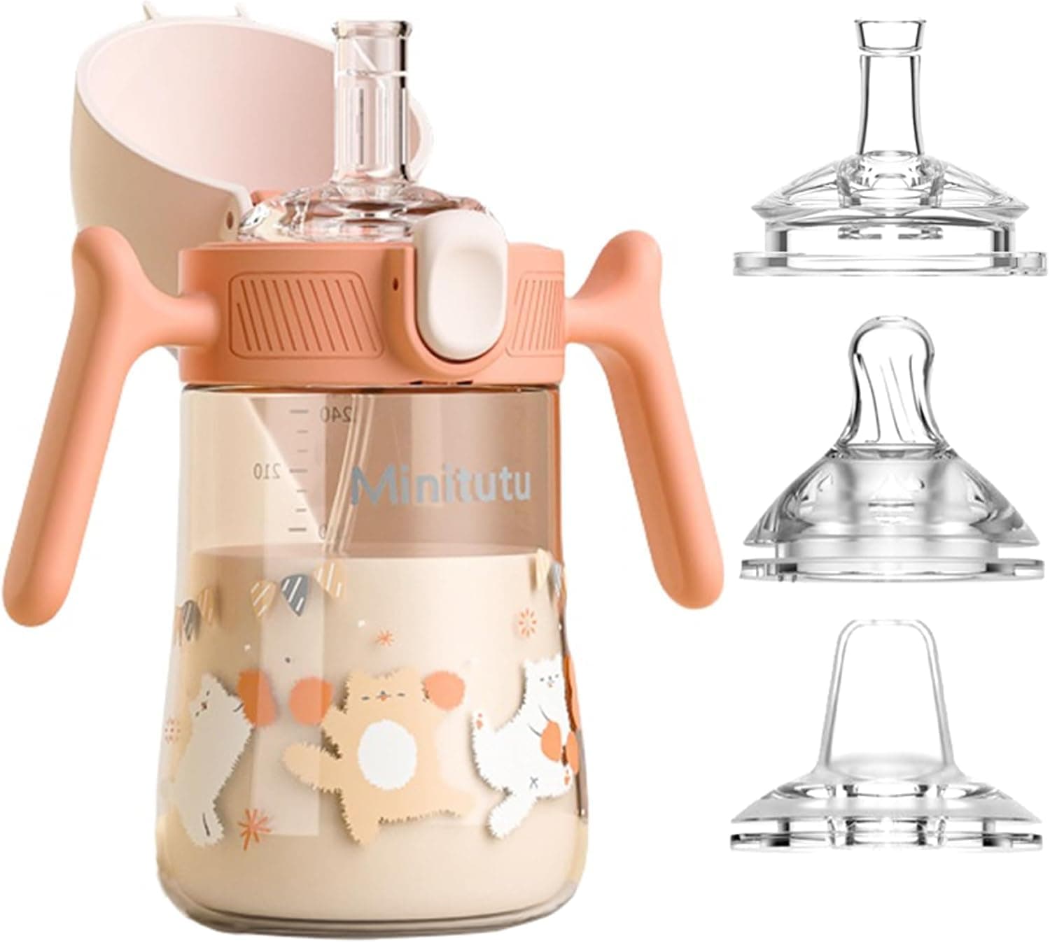 BOOM Baby Sippy Cup 240ml with Weighted Straw, 3-in-1 Spill-Proof & Leak-Proof Sippy Cup for Toddlers, BPA-Free Soft Silicone Spout with Handles – كوب أطفال مضاد للتسرب مع شفاط سيليكون ومقبض (Orange)