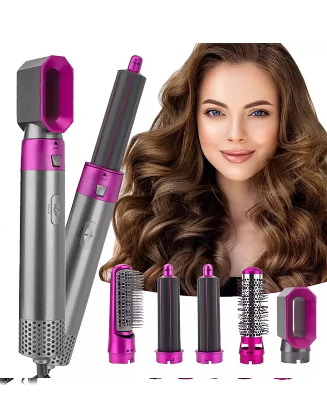 مجموعة فرش مجفف الشعر 5 في 1 مع مرطب ايوني لتصفيف الشعر وتجفيفه وتكثيفه وتجعيده لجميع انواع الشعر