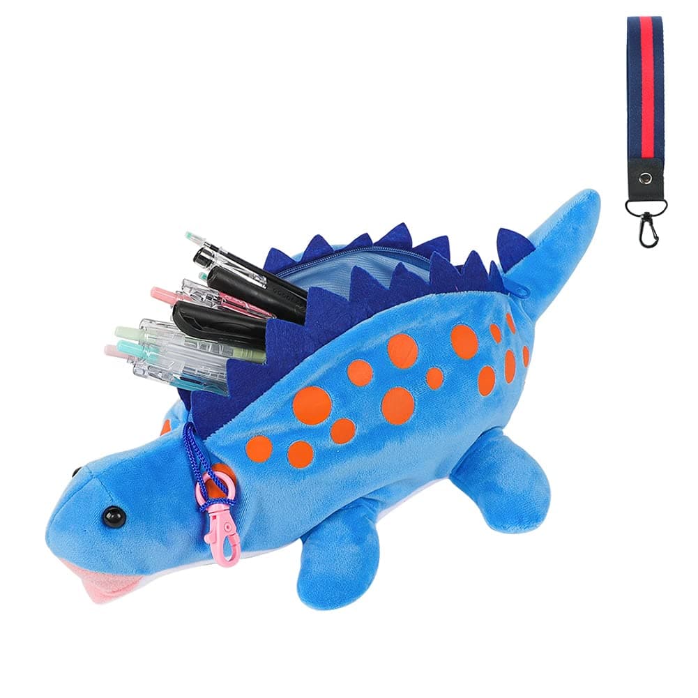 Cute Dinosaur Pencil Case for Kids Boys Girls, 3D Plush Zipper Pen Pouch Soft Animal Doll Pencil Box Large Capacity Stationery Storage Organiser Bag Novelty Pen Pencil Holder Bag for School Students