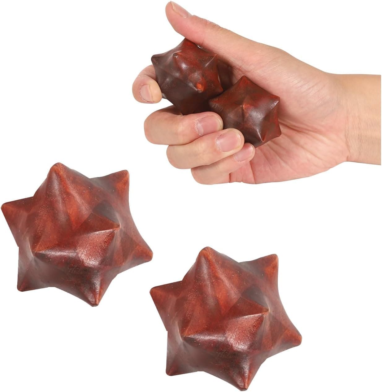 Handheld Wooden Massage Ball Fidget Toys for Stress Relief and Hand Relaxation 2 Pack Natural Wood Manual Pressure Point Massager for Palm Finger Deep Tissue Therapy with Storage Bag