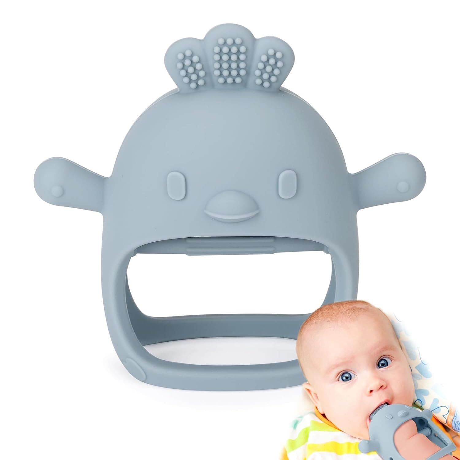 Socub Silicone Baby Teether Toy for Infants 3+ Months, BPA Free Anti-Drop Silicone Mitten Teething Toy for Soothing Sore Gums, Baby Chew Toys for Sucking Needs, Dusty Blue | BPA Free Anti-Drop Silicone Mitten Teething Toy, Baby Chew Toys for Sucking Needs, Newborn Essentials & Baby Shower Gifts