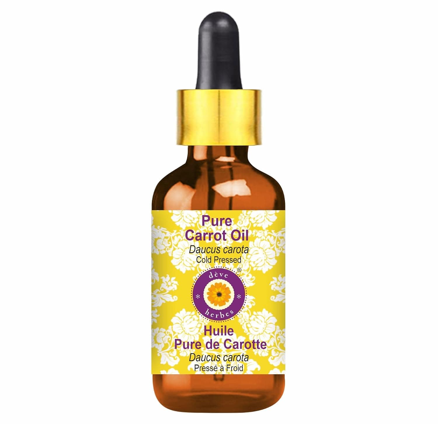 Deve Herbes Pure Carrot Oil (Daucus carota) with Glass Dropper Cold Pressed 10ml (0.33 oz)