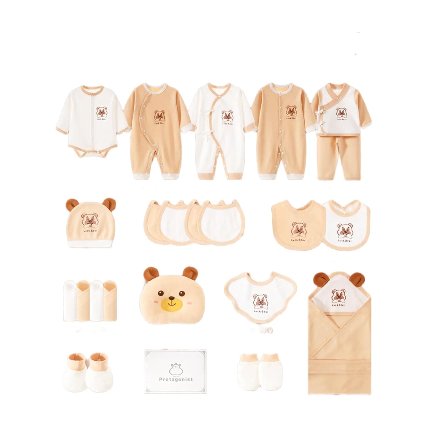 26PCS Newborn Baby Gift Set, Newborn Layette Gift Set for Boys and Girls, Babies Essential Clothes Accessories with Baby Blanket, Cotton, for Spring Summer Autumn Winter (Gift Box, Luck Bear)