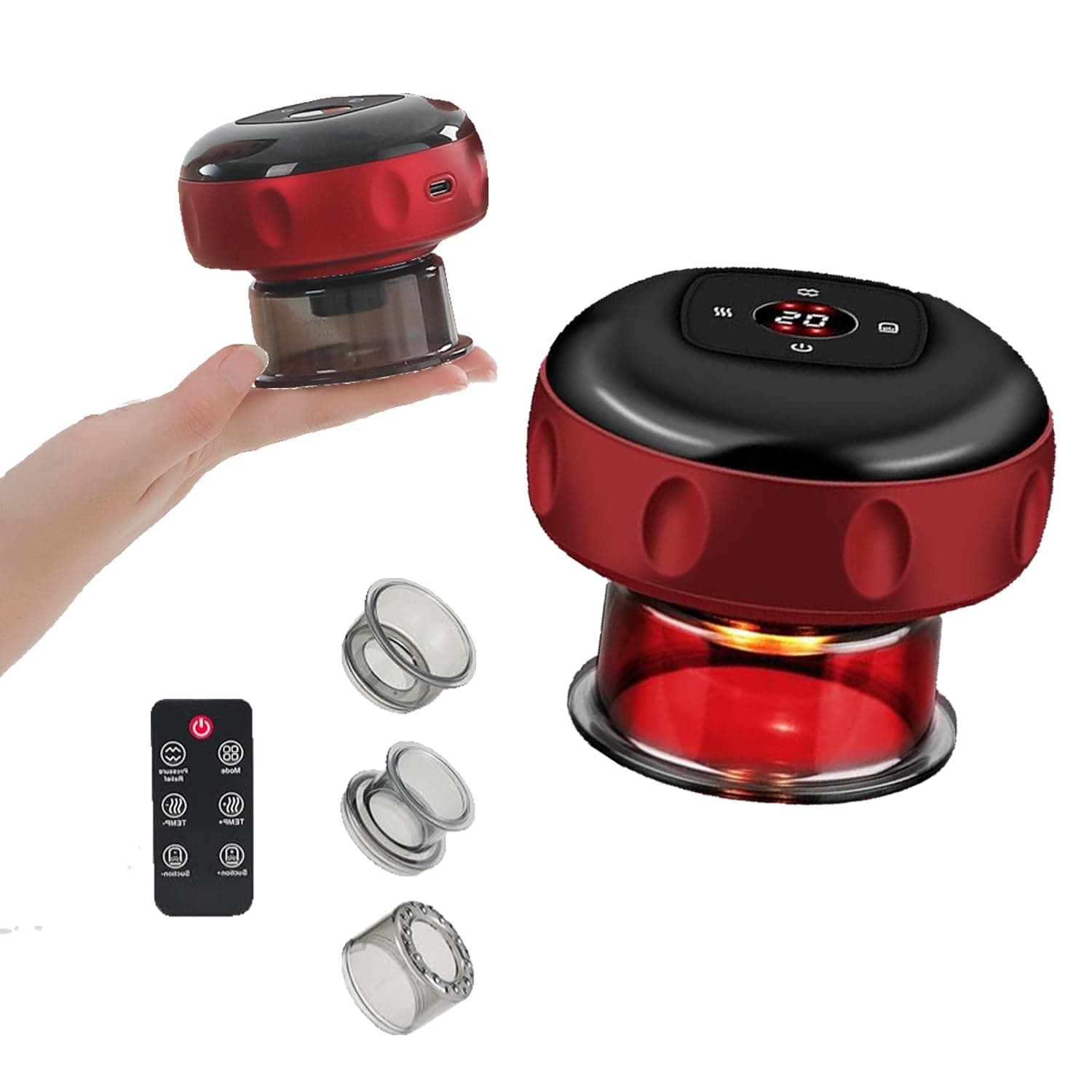Remote Control Electric Cupping Massager - 12 Suction & Temp Levels, Red Light Warm Care for Home Relaxation