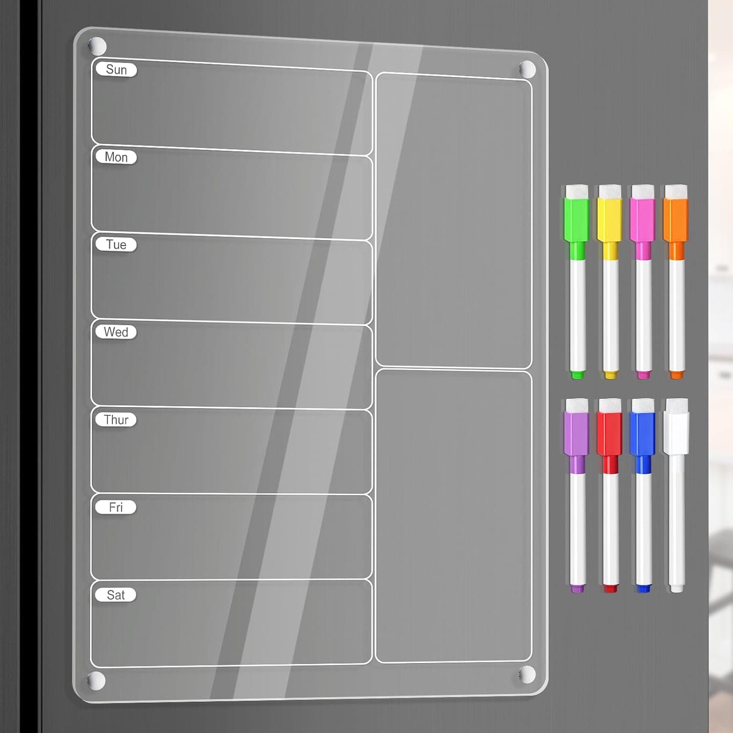Acrylic Magnetic Meal Planner Dry Erase Planner Transparent Weekly Calendar for Kitchen Refrigerator with Markers