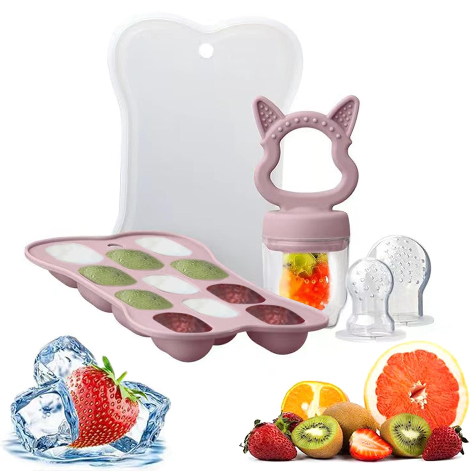 DMG TECH Baby Food Feeder Set, Baby Food,Breastmilk Popsicle Molds for Teething Relief, Fruit Feeder Pacifier, Silicone Food Freezer Tray Storage Containers,BPA Free,Dishwasher Safe,3 Month+