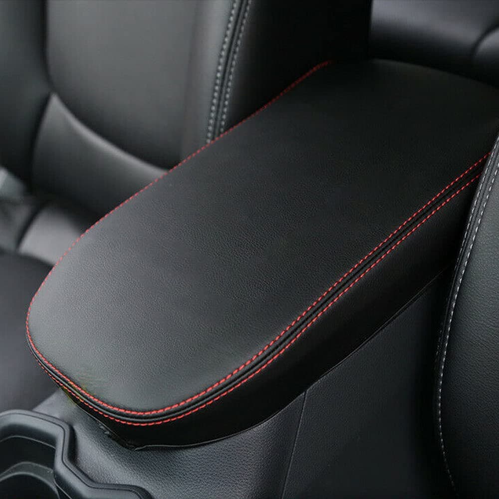 INTGET Car Armrest Box Cover Saver for 2020-2019 Toyota RAV4 Center Console Armrest Box Pad Console Lid Protection Cover for 2019 2020 Toyota RAV4 Interior Accessories (Black Color with Red Sches)