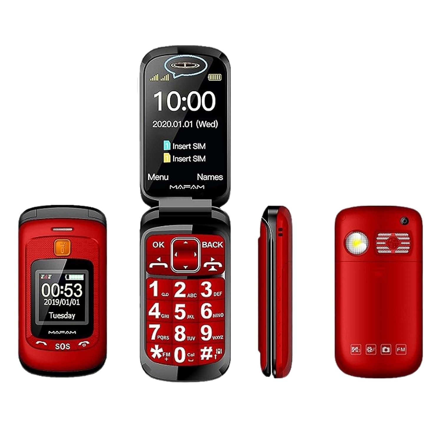 Basic Cell Phone for the Elderly, Unlocked 2G Mobile Phone with Big Buttons, Backup Dumb Phone with GSM Standard, Supports Dual SIM + SD Card,No Internet,Red