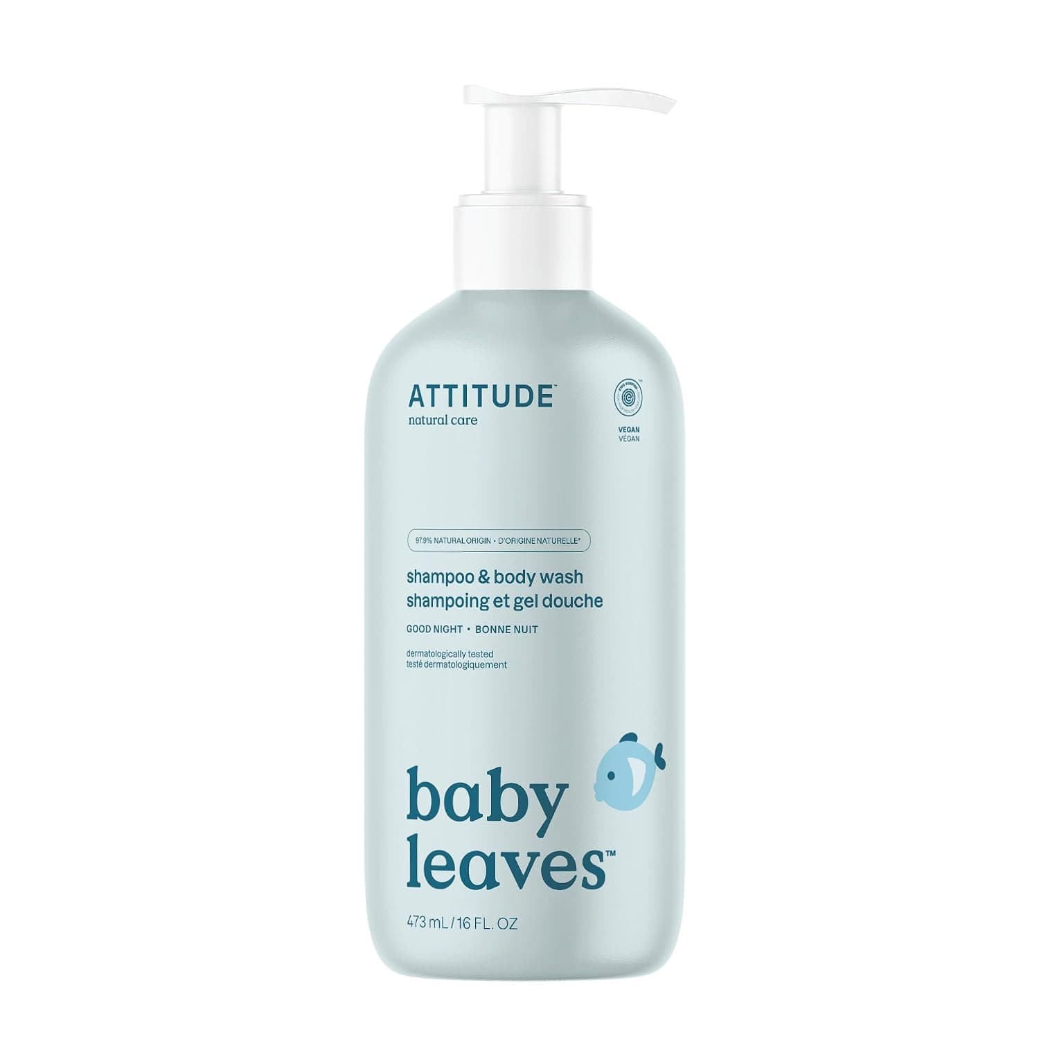 ATTITUDE Baby 2-in-1 Shampoo & Body Wash, Good Night, EWG Verified, Dermatologically Tested, Vegan & Hypoallergenic, 473 mL