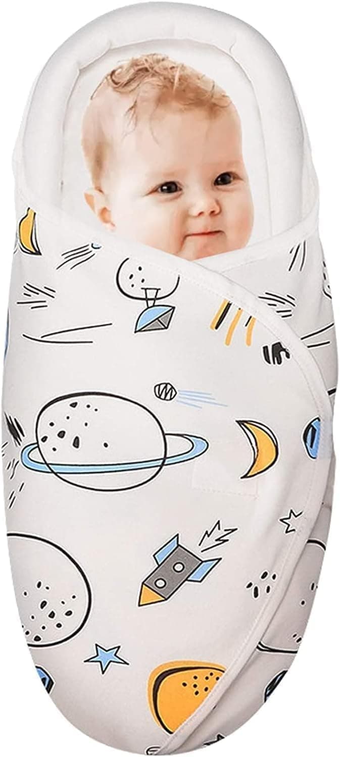 Joyzzz Swaddle Blankets, Breathable Combed Cotton Infant Sleep Wrap, Soft Newborn Swaddling Sack with Head Support, Cozy Lightweight White Security Cover for 0 to 3 Months Boys and Girls