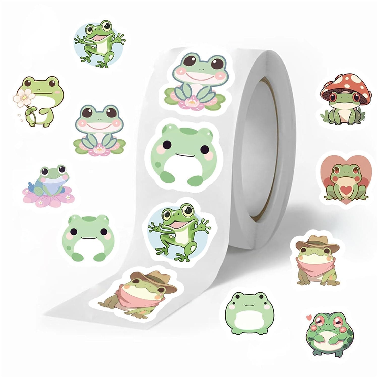 Frog Rolls Small Stickers 500Pcs Cute Circle Teacher Supplies Stickers for Classroom 10 Designs Motivational Sticker (Frog)