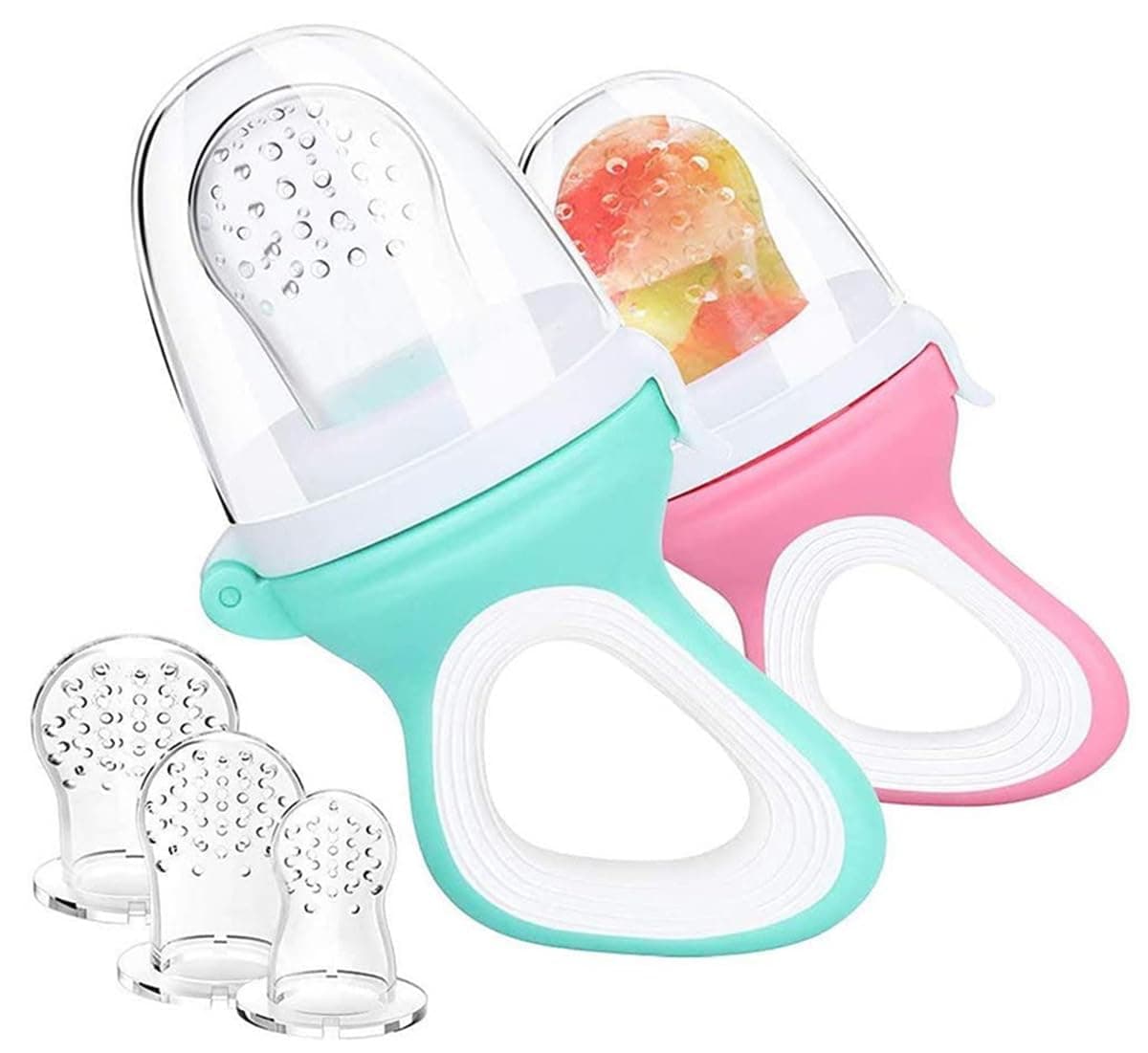 DMG TECH Baby Fruit Feeder Pacifier with 2 Feeders & Toothbrush - 3 BPA-Free Silicone Pouches for Organic Freezing Teething