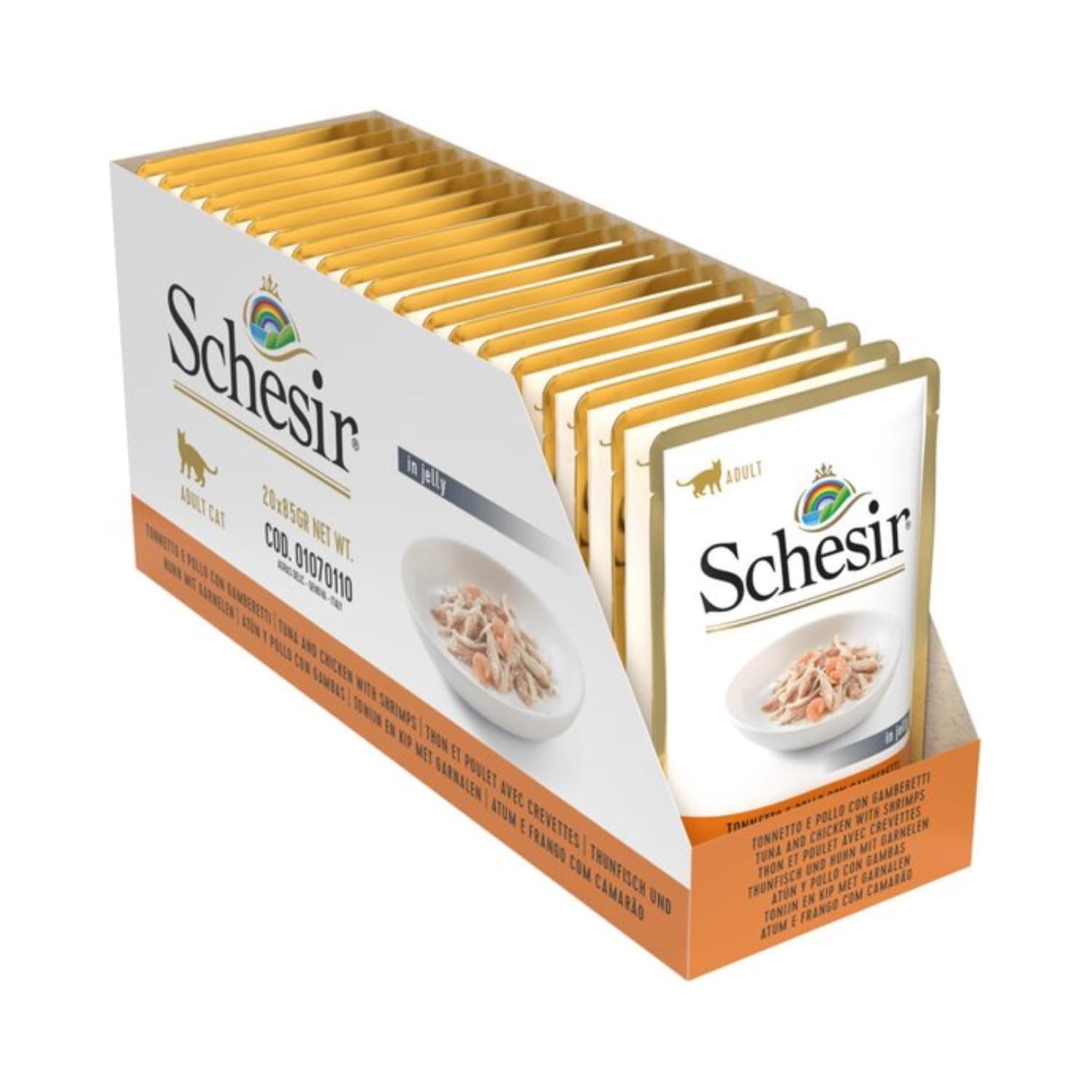 Schesir CAT POUCH JELLY TUNA CHICKEN SHRIMPS 85G Pack of 20