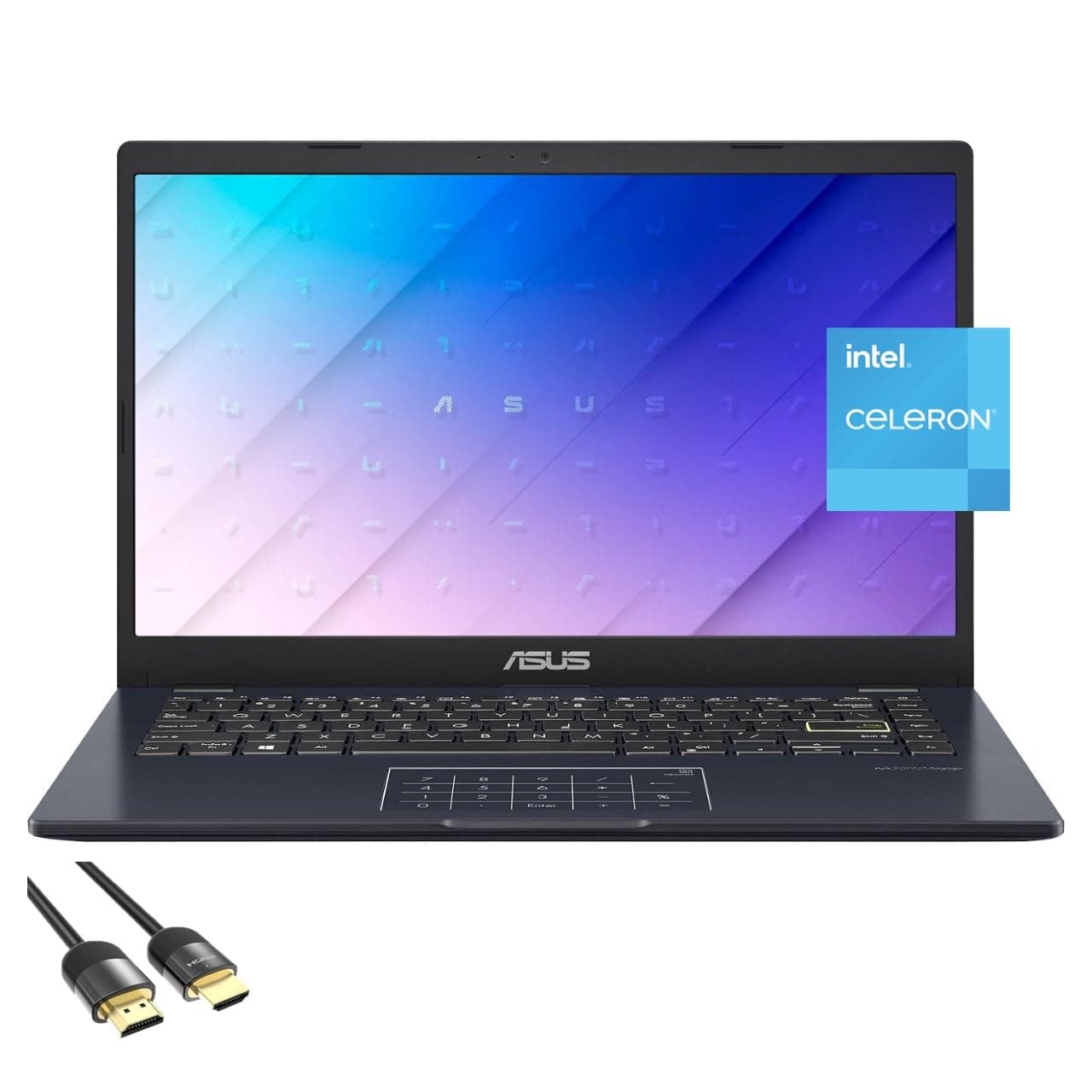ASUS Laptop for Business & Student, 14" 1920x1080 FHD Display, Celeron N4500, 4GB RAM, 64GB eMMC + 128GB PCIe SSD, NumberPad, WiFi, USB-C, Fast Charge, HDMI, PDG HDMI Cable, Win 11 Home S, Star Black
