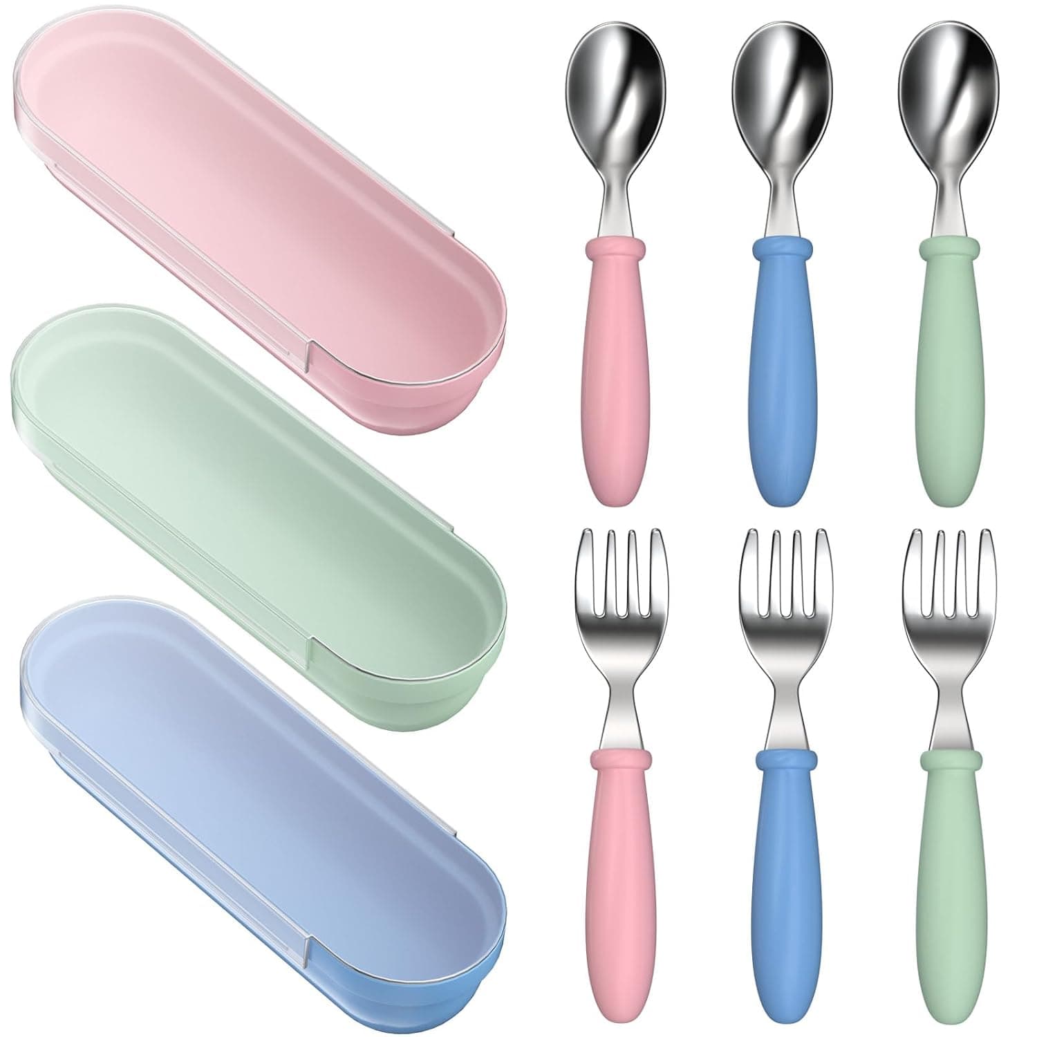 Toddler Utensils, Kids Stainless Steel Silverware Set, Toddler Forks and Spoons, Baby Utensils Set with Storage Box for Self Feeding Safe, Dishwasher Safe (3 Set with Case)
