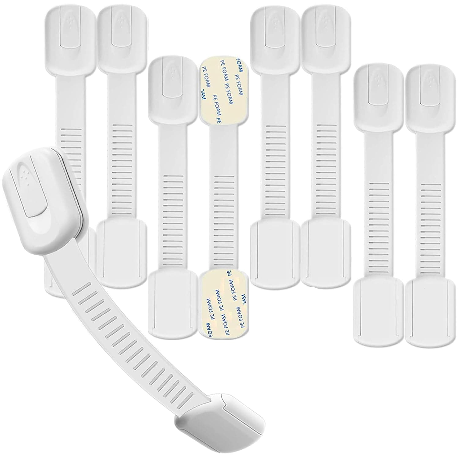Hion Pack of 8 Child Lock for Cupboard and Drawers, Drawer Lock for Baby and Children for Door Cupboards Refrigerator, Cabinet Lock with 3M Adhesive No Drilling - White