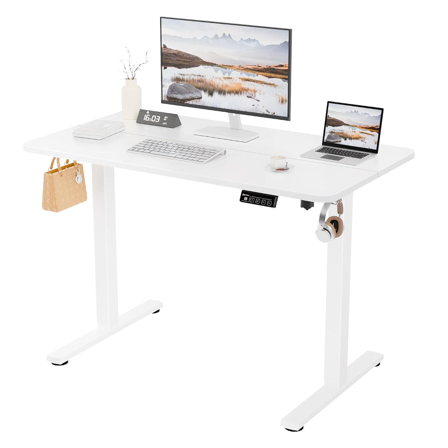 ERGOMAKER 110 * 60 cm Electric Standing Desk, Adjustable Height, Sit Stand Up Desk for Home Office & Computer Workstations, Memory Controller, White
