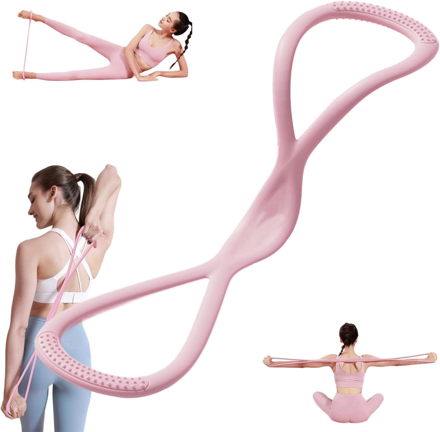 Pink 25 lbs Figure 8 Resistance Band: Elastic Exercise Band for Women & Men, Arm/Back/Glutes/Fullbody Workouts, Elastic Rope for Yoga, Pilates, Stretching, Physical Therapy – Fitness Equipment