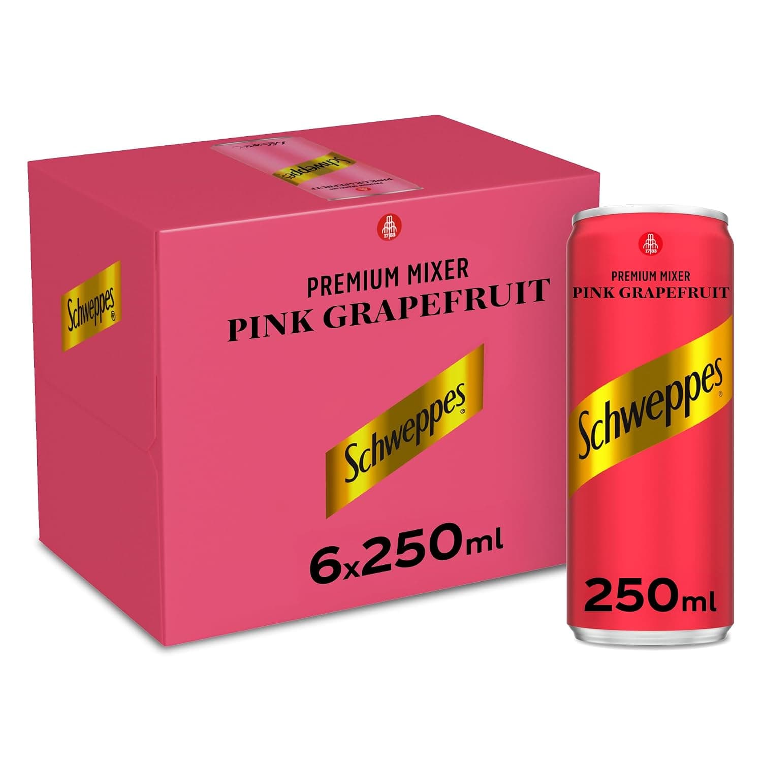 Schweppes Pink Grapefruit Pack of 6 x 250ml, Premium Carbonated Drink Full of Flavour and Freshness, Schweppes The Perfect Companion with Your Meals