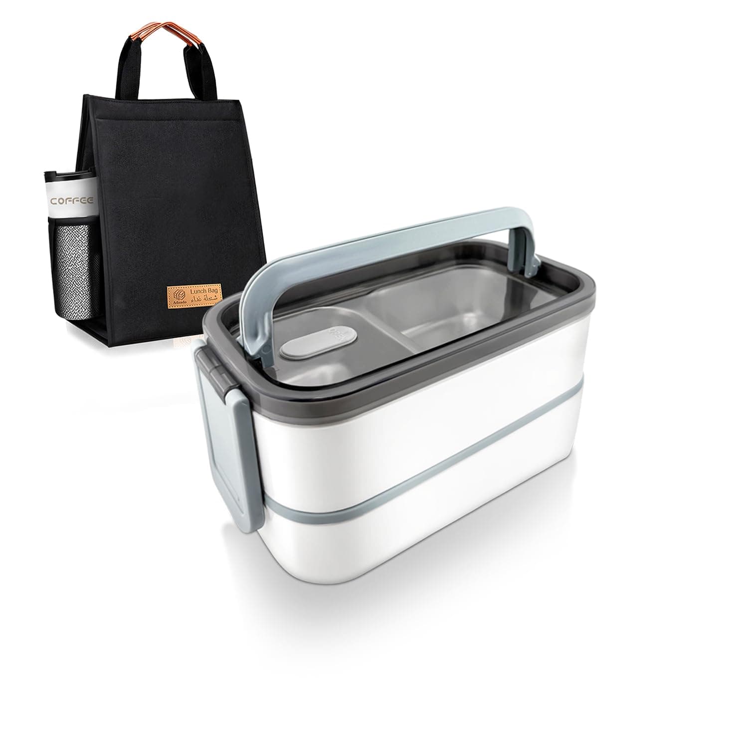 Stainless Steel Lunch Box: 1400ml Double Layer Microwave-Safe Bento Box- 304 Leakproof Bento Box- Thermal Insulation Detachable- for Adults Students Office School- with Thermal Bag & Cutlery