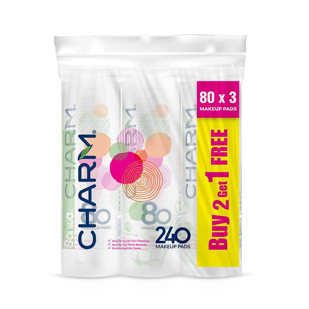 Charm 100% Cotton Pads, 240 (80x2+1) pads