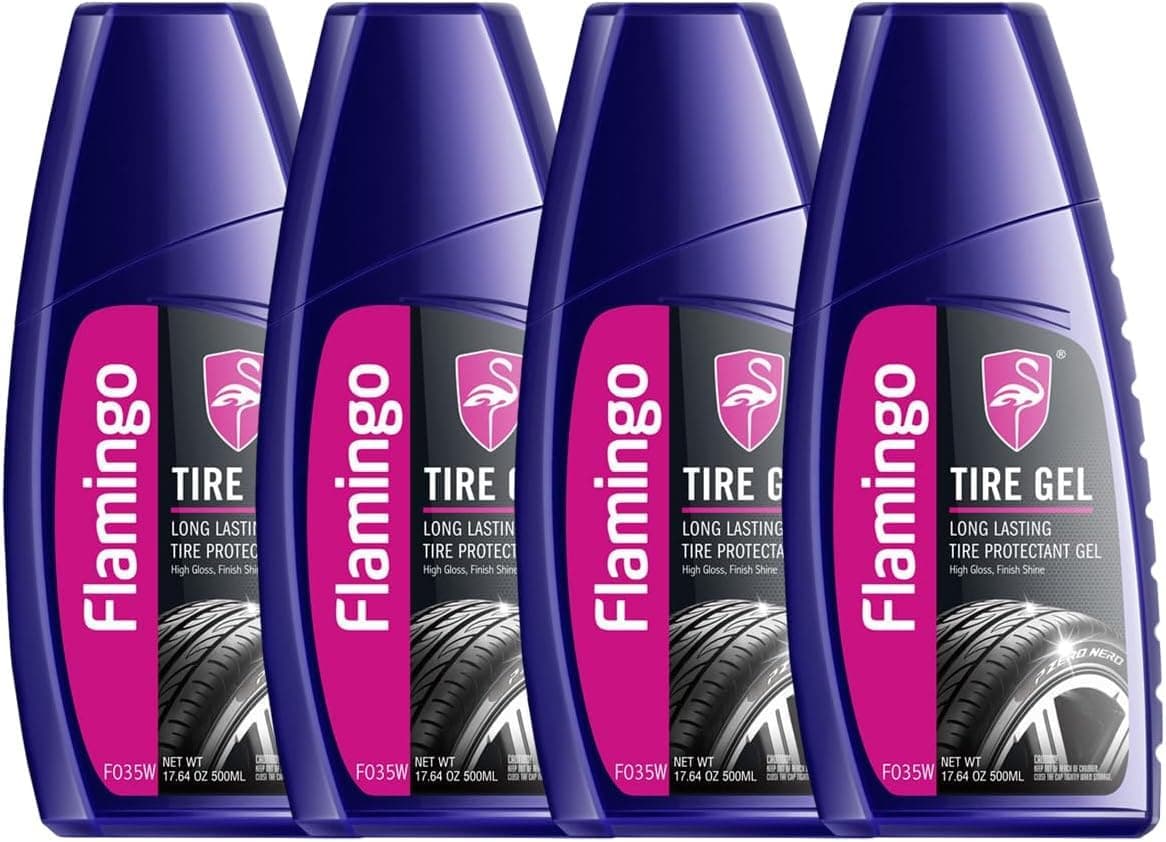 Combo Offer- 4 PCS Flamingo F035W Long Lasting Protectant, Water-Based Tyre Shine 500ml, High Gloss Polish & Dressing, Car Care Product for UV Protection & Durable Finish