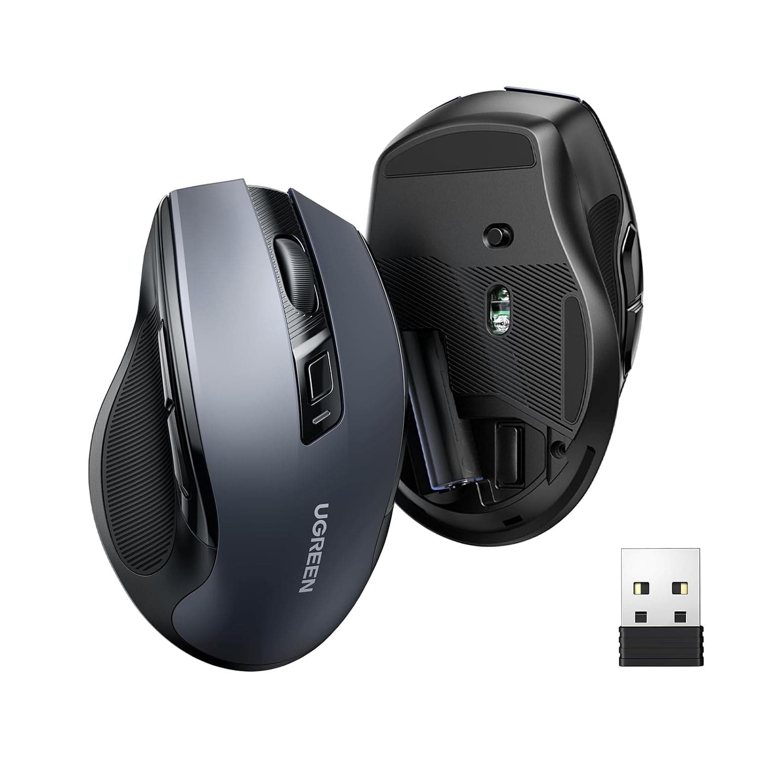 UGREEN Wireless Mouse, Ergonomic PC Mouse with USB Receiver for Computer, Laptop, Desktop, 5 DPI Adjustable, Silent Click, Comfortable Ergo Mouse, 15M Wireless Connection, Ultra-fast Scroll - Black