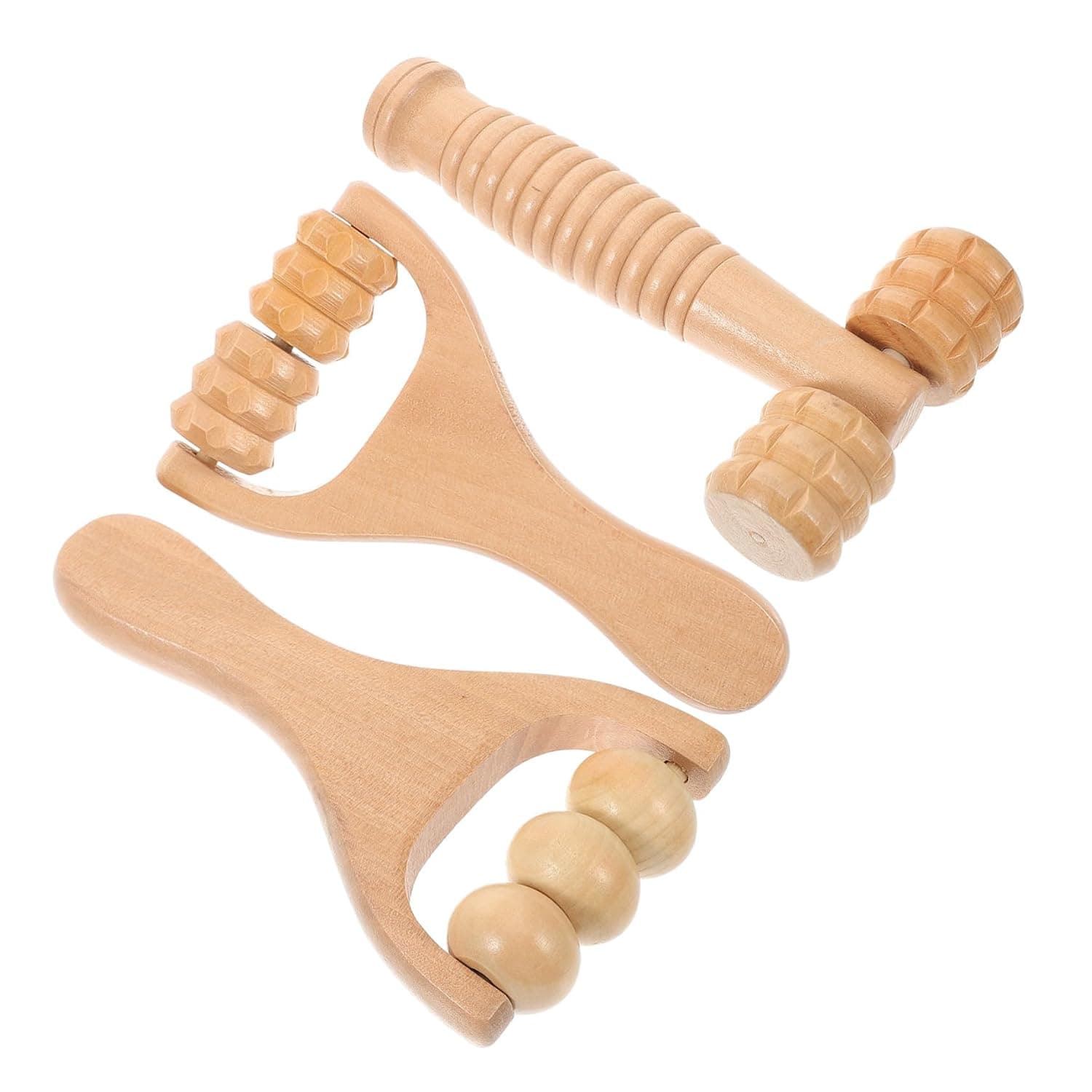3pcs Wooden Massage Roller Multi-Functional Body Massager for Neck Back Foot and Face Relief Durable Ergonomic Design for Tension Release and Relaxation