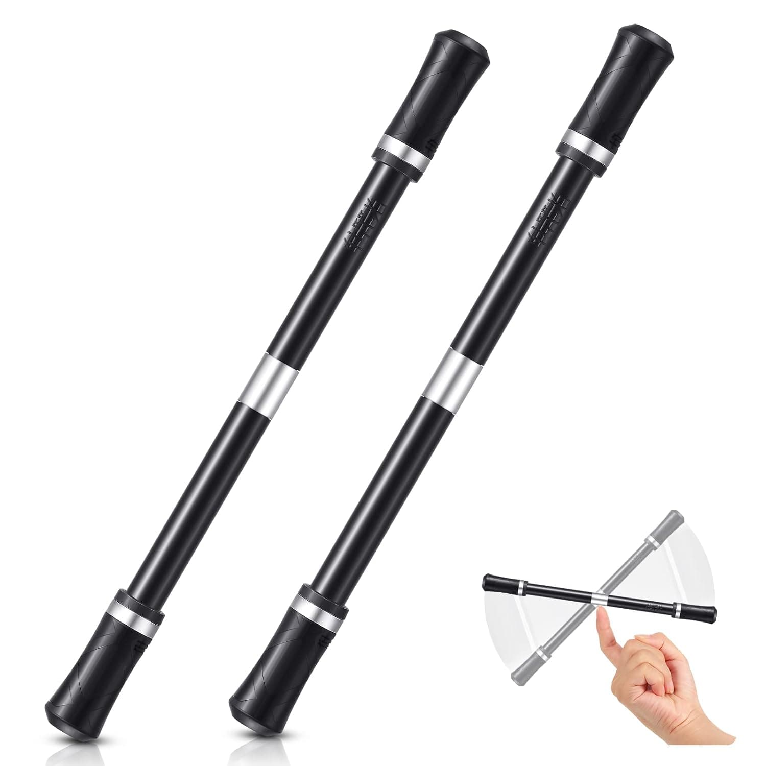 Outus Spinning Pen Rolling Finger Rotating Gaming Trick Mod with Tutorial No Refill Stress Releasing Brain Training Toys for Kids Adults Student (Black and Silver), 2 Count (Pack of 1)