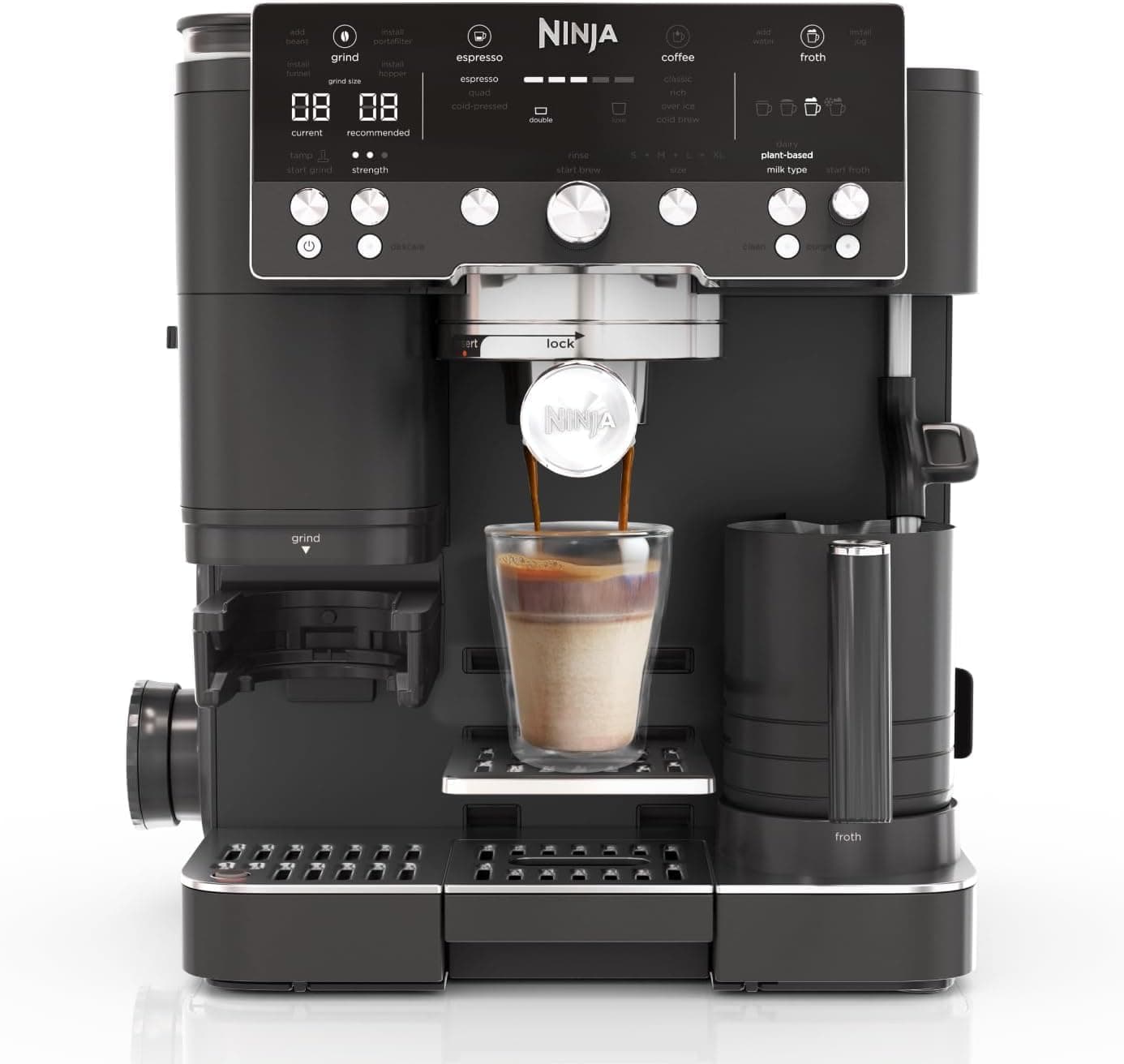Ninja Luxe Premier 3-in-1 Coffee Maker, Latte, Cappuccino, Cold Coffee Maker and Espresso Machine with Built-in Bean Grinder and Milk Frother, Easy to Use, 4 Foam Presets