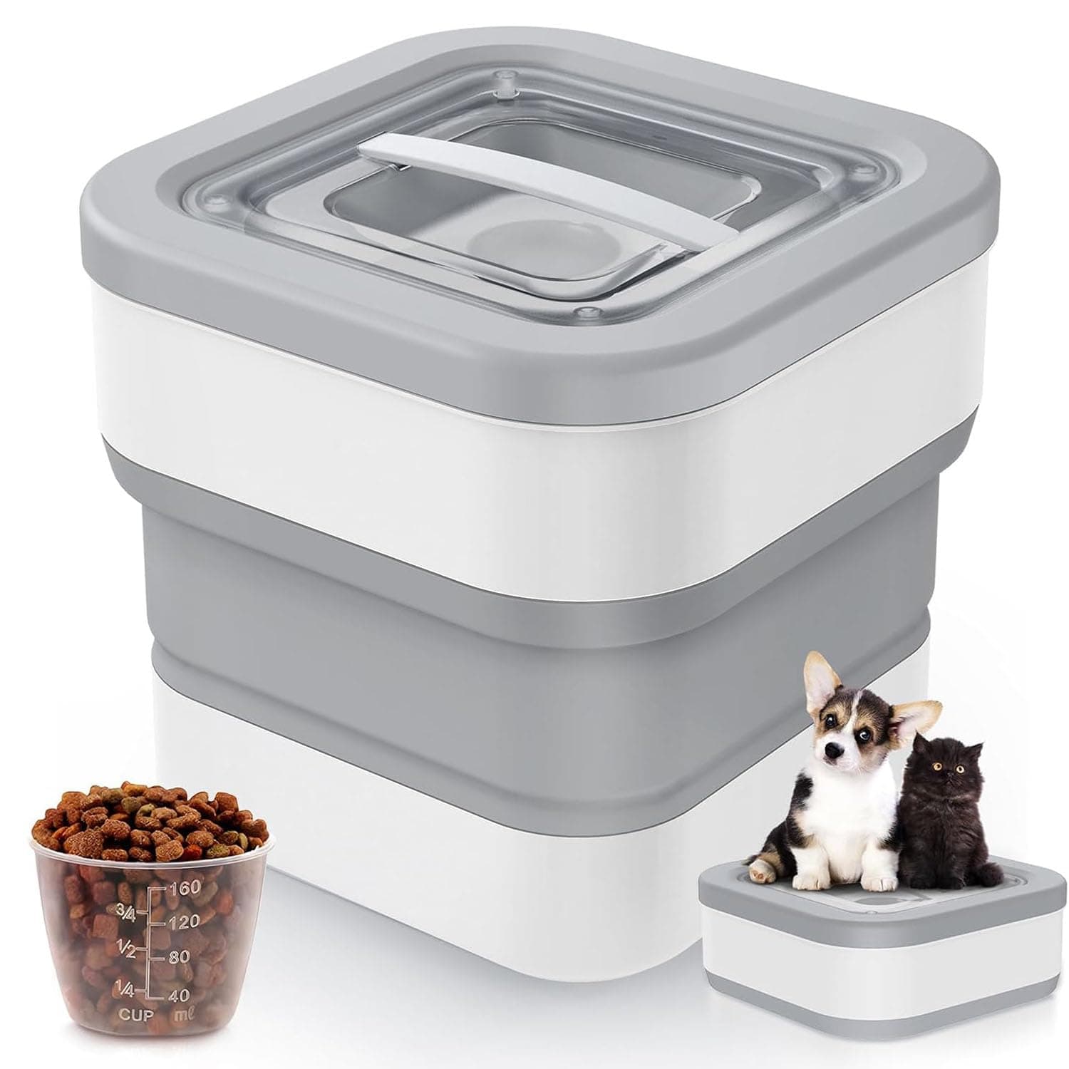 LinJie Dog Food Storage Container,Pet Storage Container,28.5cm*28.5cm*25cmCollapsible Dog Food Container with lids airtight, Pet Food Container with Airtight Lids,Keep Dry Food Fresh, White