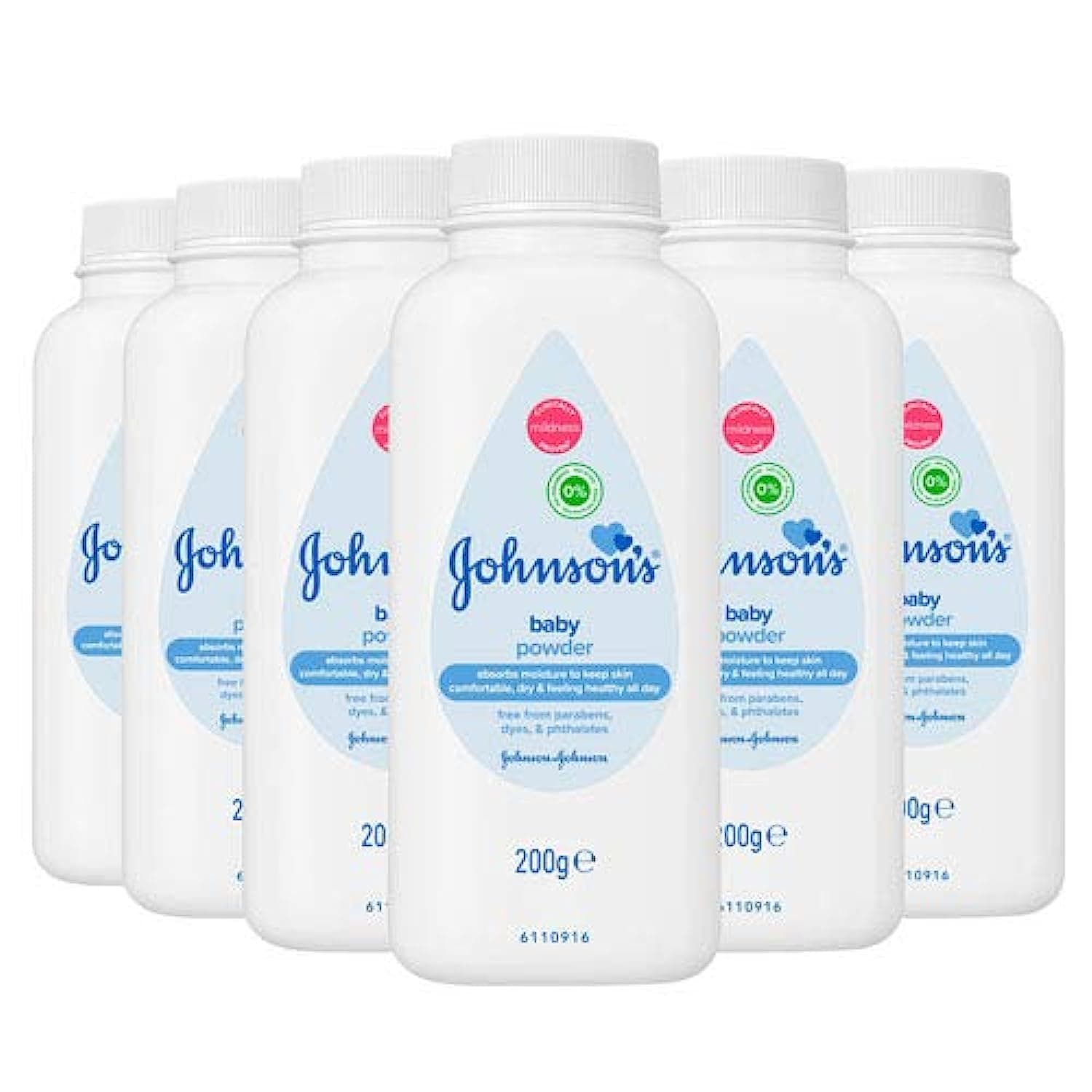 Johnson's Baby Powder Talco Talco Soft Skin Care Protect Botellas - Paquete de 6 x 200 GL8 | Cornstarch-Based Formula for Soft, Dry Skin