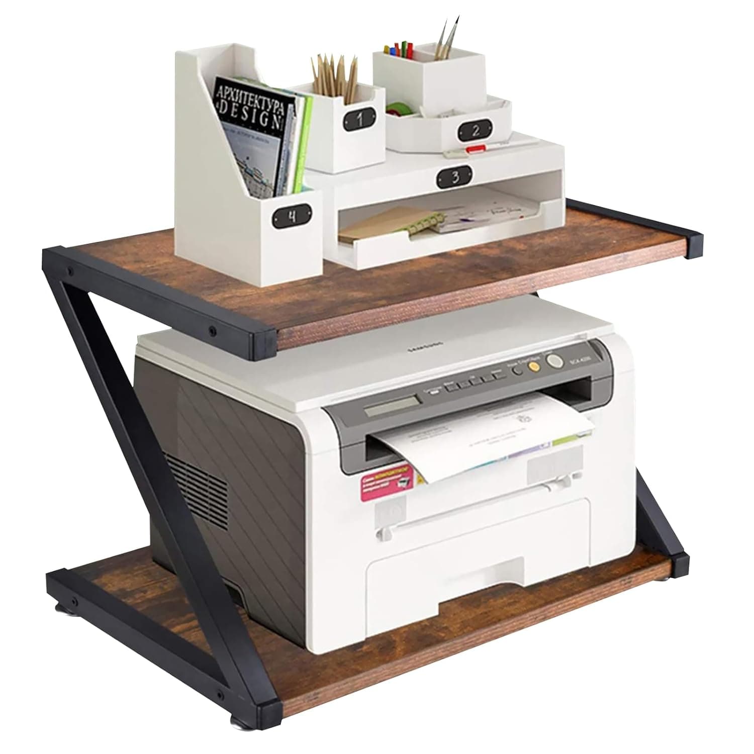 Beauenty Printer Desktop Stands, Stable & Space-Saving Table Storage Shelf, Multi-Purpose Desktop Organizer for Home or Office (Brown,2-Layer)