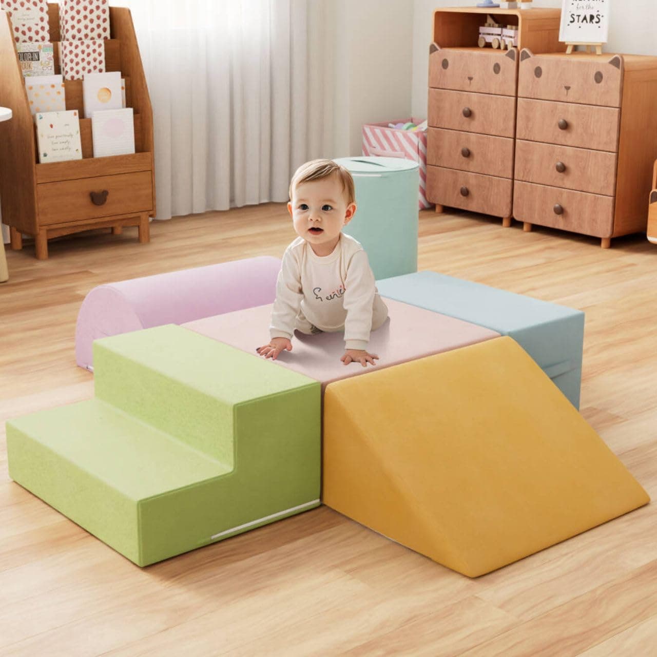 6 Piece Foam Climbing Blocks for Toddlers, Baby Climbing Gym with Ultra High Density Foam for Crawling and Sliding, Indoor Soft Play Set for Infant, Babies & Kids