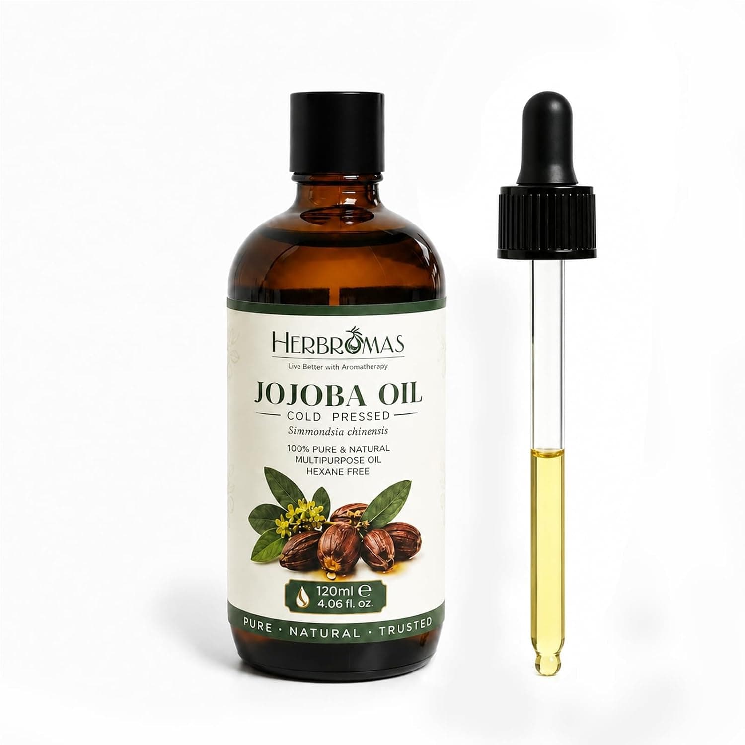 Jojoba Oil Organic Cold Pressed, 100% Natural Jojoba Oil for Diffuser, Skin Care, Aromatherapy - with Dropper 120 ml