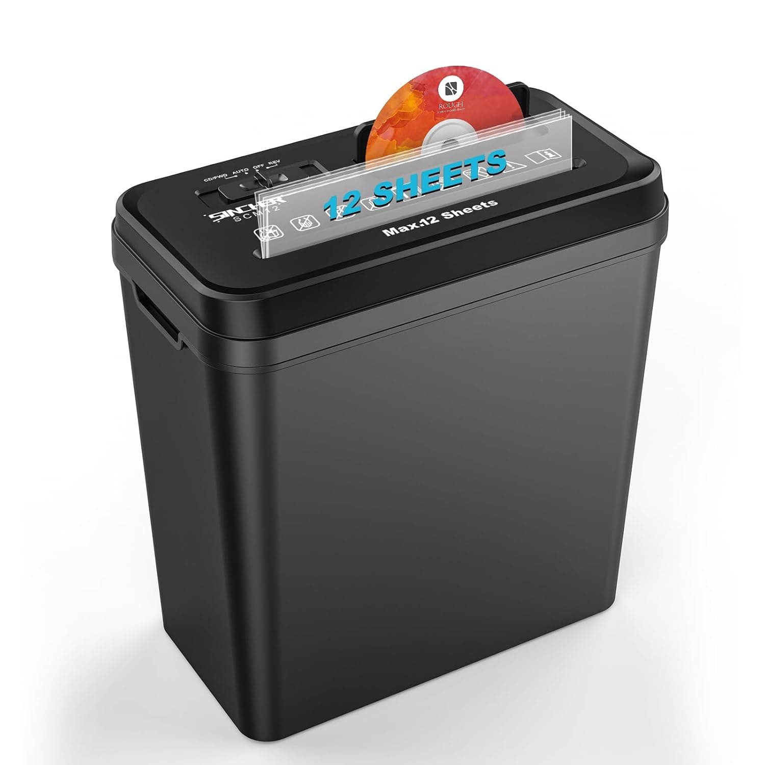 12-Sheet Strip Cut Paper Shredder for Home Office,14L Waste Container, Fast and Durable Shredder for Documents, Credit Cards, CDs, Mail (Black)