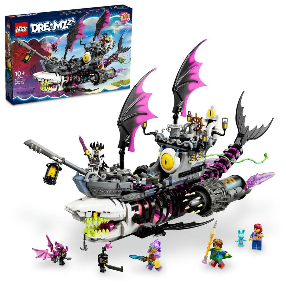 LEGO 71469 DREAMZzz 2in1 Nightmare Shark Ship Set, Build a Pirate Ship Toy in 2 Ways, Dream Boat Model Building Kit with Mateo, Izzie, Nova & Nightmare King Minifigures, Toys for Kids, Girls, Boys