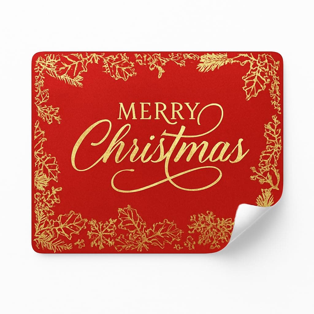 Christmas Stickers Labels 25 Pack – Red with Shiny Gold Foil ‘Merry Christmas’ Design 76mm x 51mm for Gift Wrapping & Presents