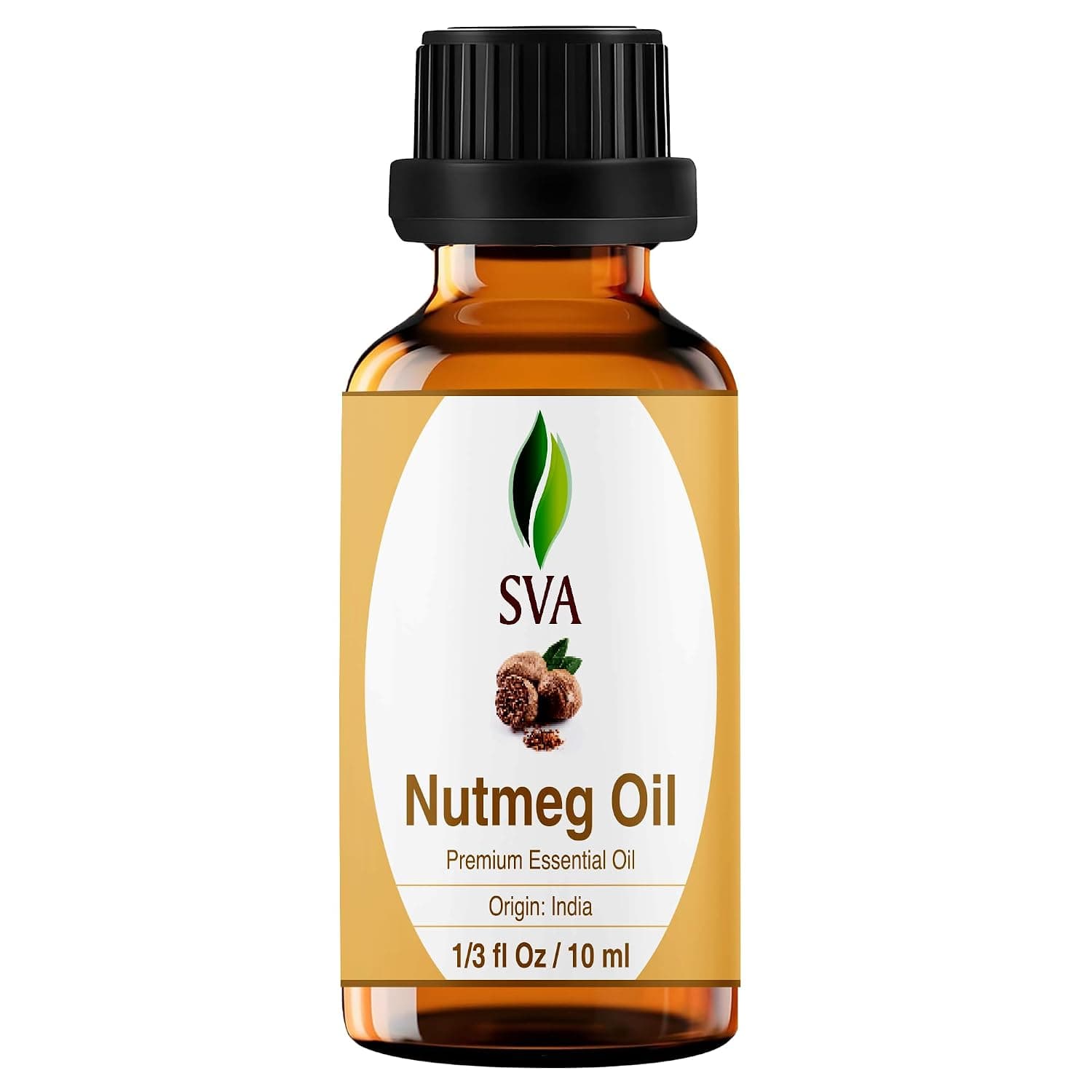 SVA ORGANICS Nutmeg Essential Oil 1/3oz (10ml) Premium Essential Oil for Skincare, Body Massage, Diffuser, Aromatherapy & Hair Care | Nutmeg Essential Oil for Diffuser, Massage, Skin, Hair, Perfume Making, Soap Making, Candle Making, Fragrance & DIY Blending