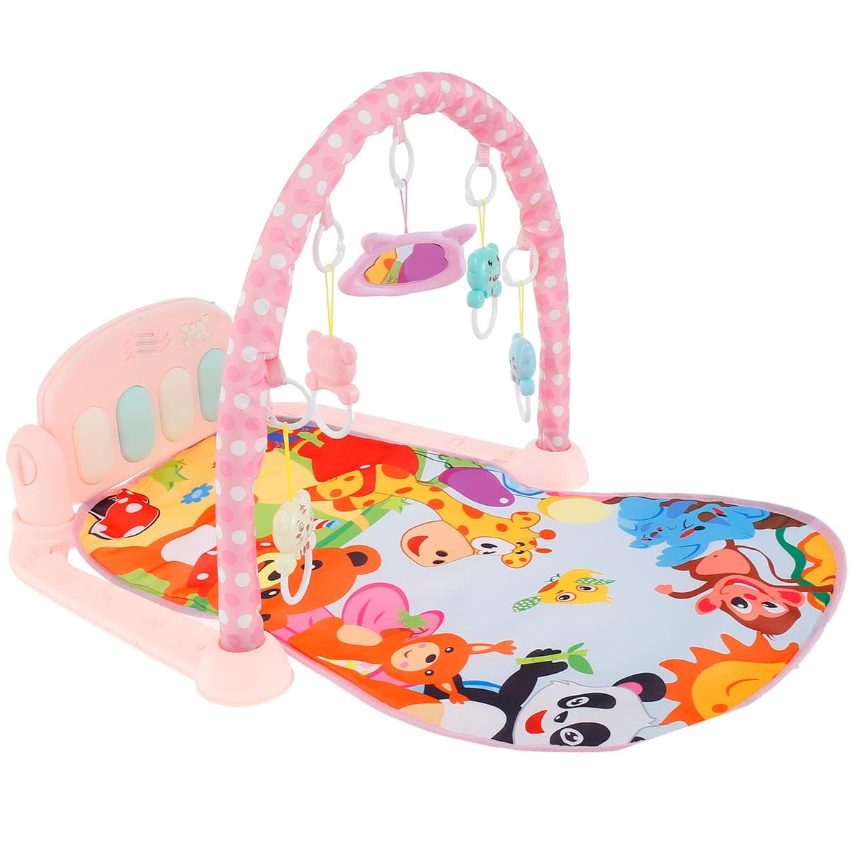 Activity Gym for Baby, Kick Play Piano Gym Mat with Arch & Detachable Toys, Battery Operated Musical Play Mat Activity Gym & Play Mat Interactive Baby Play Mat for Infants Aged 0-36 Months(pale pink)
