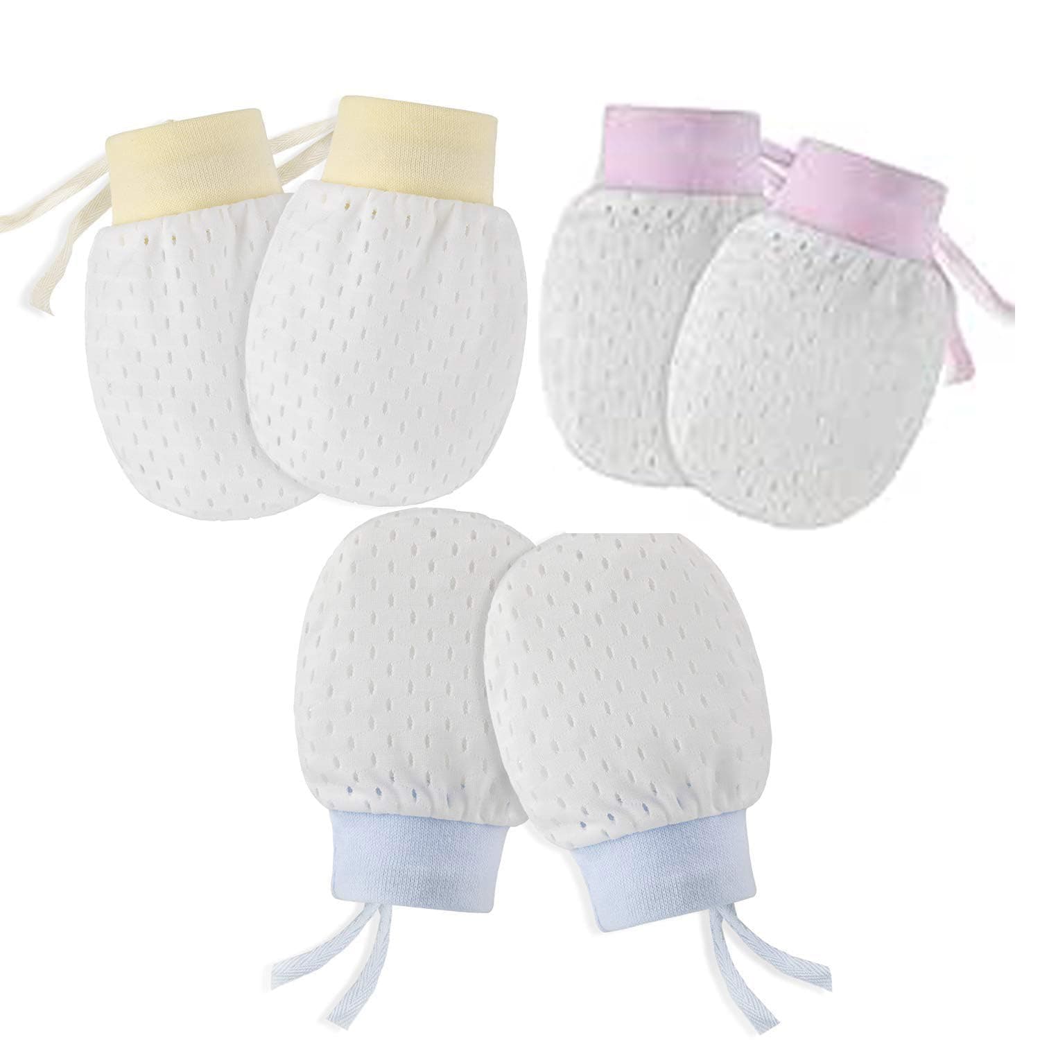 Newborn Baby Mittens No Scratch Mittens, Which Adjustable Anti Scratch Ice-Smooth Cool and Breathable Cotton Gloves for Boys Girls 3 Pairs