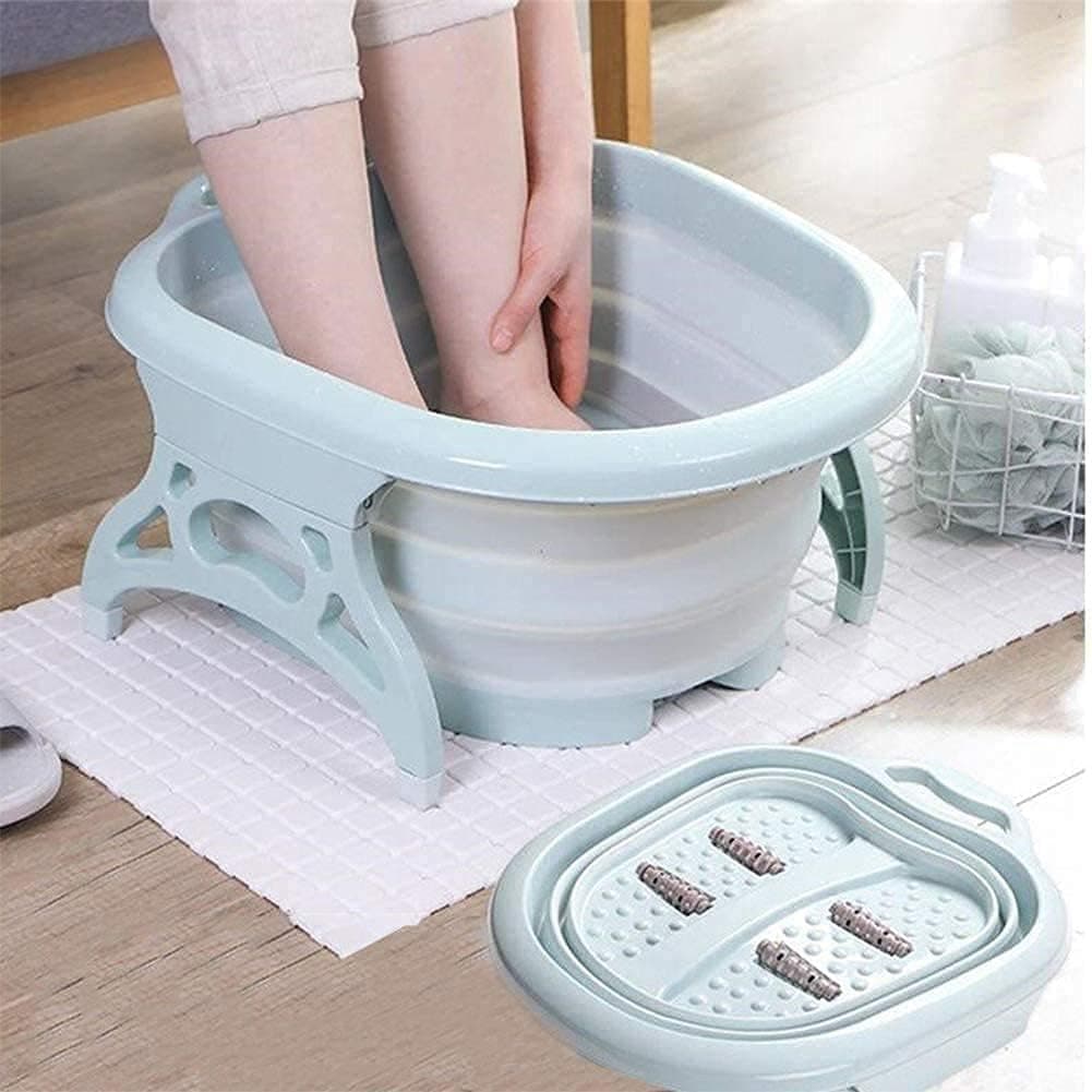 Collapsible Foot Bath Tub,Foot spa with Massage Rollers and handle for Home, Multifunction Foot Massage Bucket for Soaking Feet, Foot Spa, Pedicure (Blue)