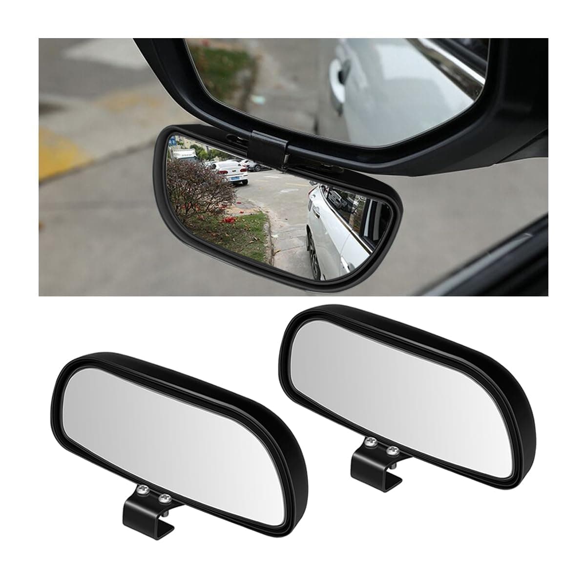 Car Blind Spot Mirror, HD Glass Frameless Convex Rear View Mirrors Exterior Accessories, Wide Angle Adjustible Auto Exterior Blindspot Side View Mirror, Universal for SUV, Sedan, Truck (2 Pcs, Black)