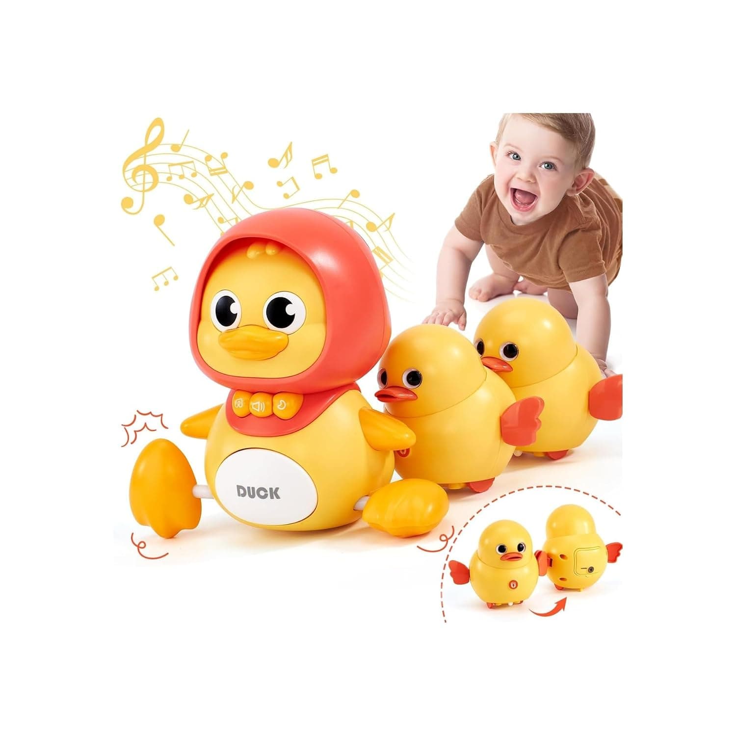 Crawling Baby Toys, Musical Mother Duck and Ducklings Toy, Tummy Time Toys Moving Development Toy, for Girl Boy Shower Gifts (duckling)