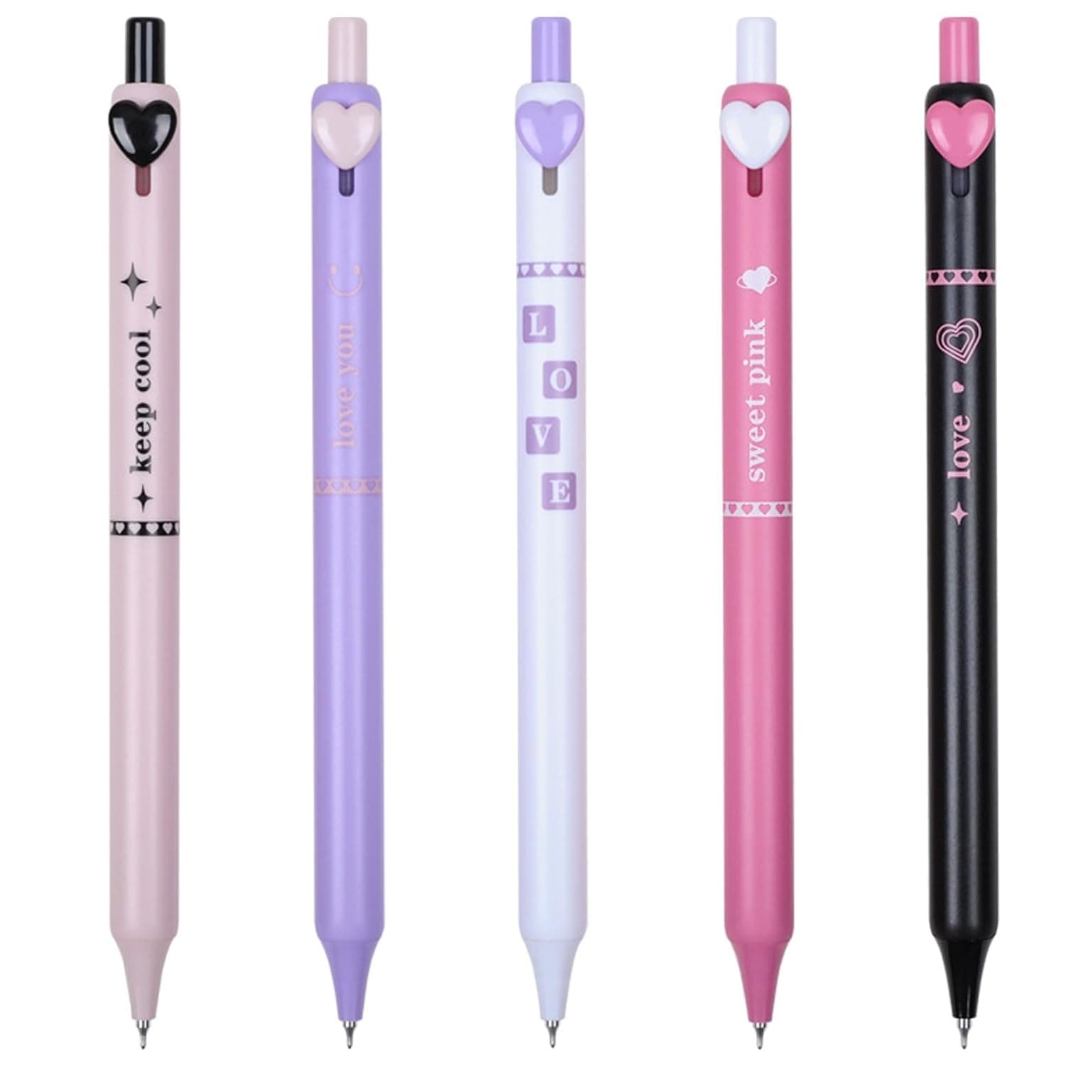 Gel Ink Pens, 4 Pieces Cute Heart Pens Black Ink 0.5mm Fine Point Smooth Writing Novelty Creative Gel Pens Cute Kawaii Office School Supplies Gifts for Girls Teen Women