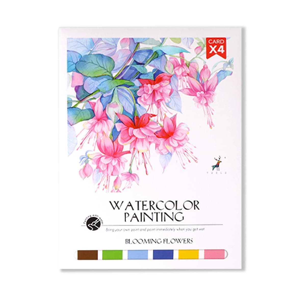 Watercolor Painting Pad for Stress-Relief Art, 4 Sheets of Flower Drawing Paper with Paintbrush and Color Cards, Portable Arts and Crafts Supplies for Beginners and Professionals, 8x11 Inches