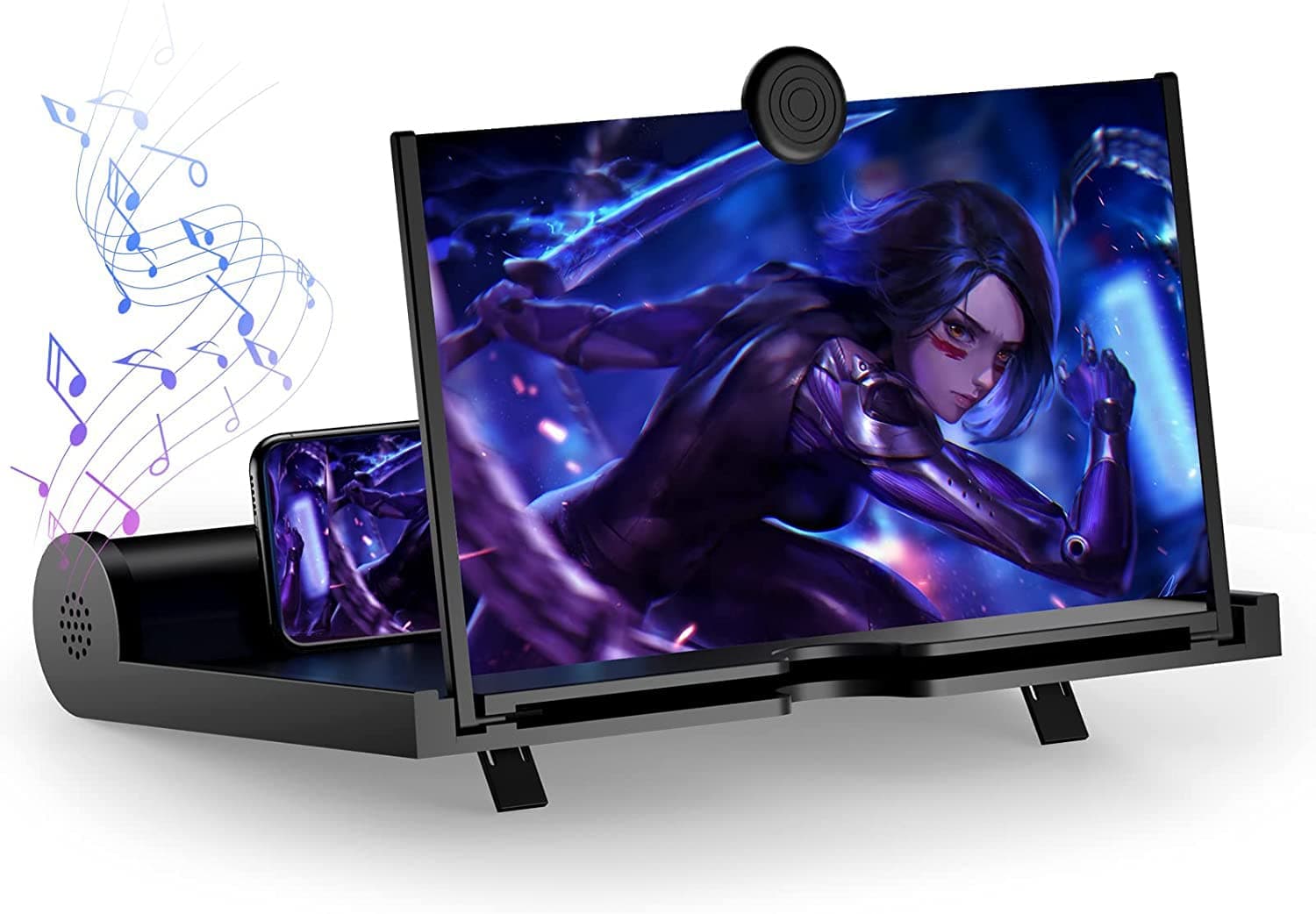 اليكدون مكبر شاشة مع مكبرات صوت بلوتوث 12 بوصة - شاشة عرض ثلاثية الابعاد HD عالية الدقة للافلام والفيديوهات والالعاب - حامل جوال قابل للطي - يدعم جميع الهواتف الذكية (اسود)