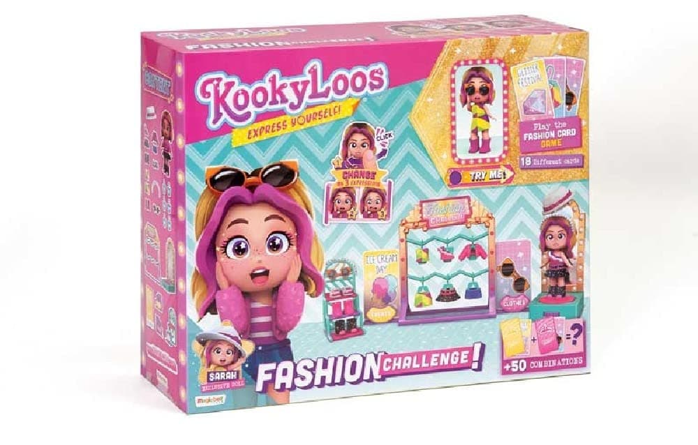 KOOKYLOOS Fashion Challenge – Dressing room with rotating platform with more than 15 accessories and an exclusive doll with 3 different expressions. Includes fashion accessories, shoes, dresses, toys